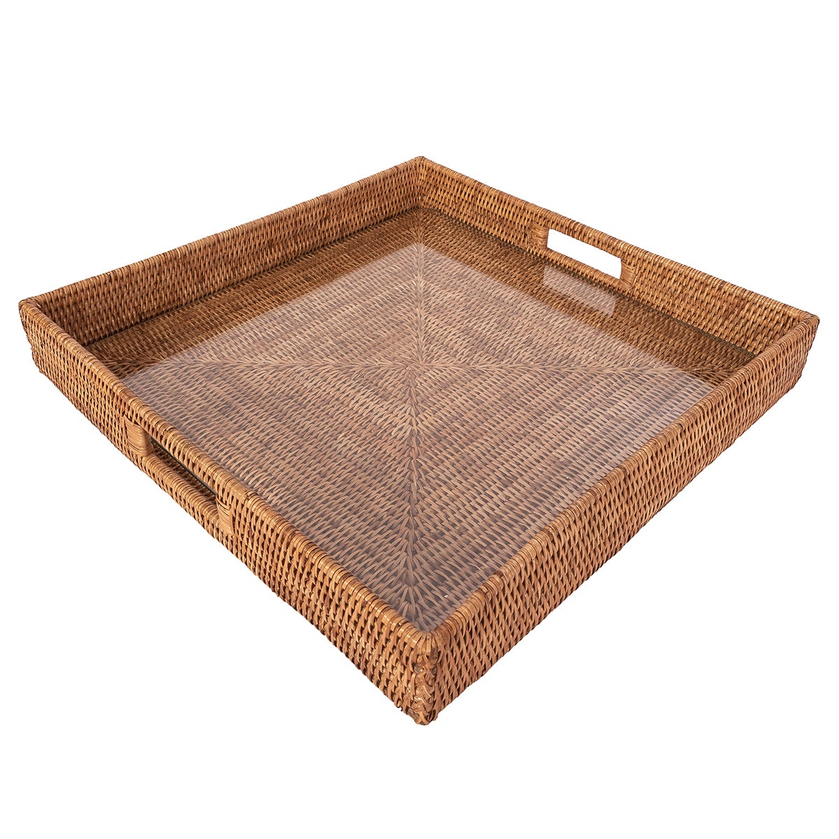 Artifacts Trading Company Rattan Square Serving Ottoman Honey Brown